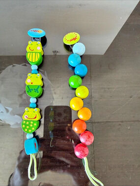 HABA Pacifier Chains (Frog and Rainbow) Green & Blue